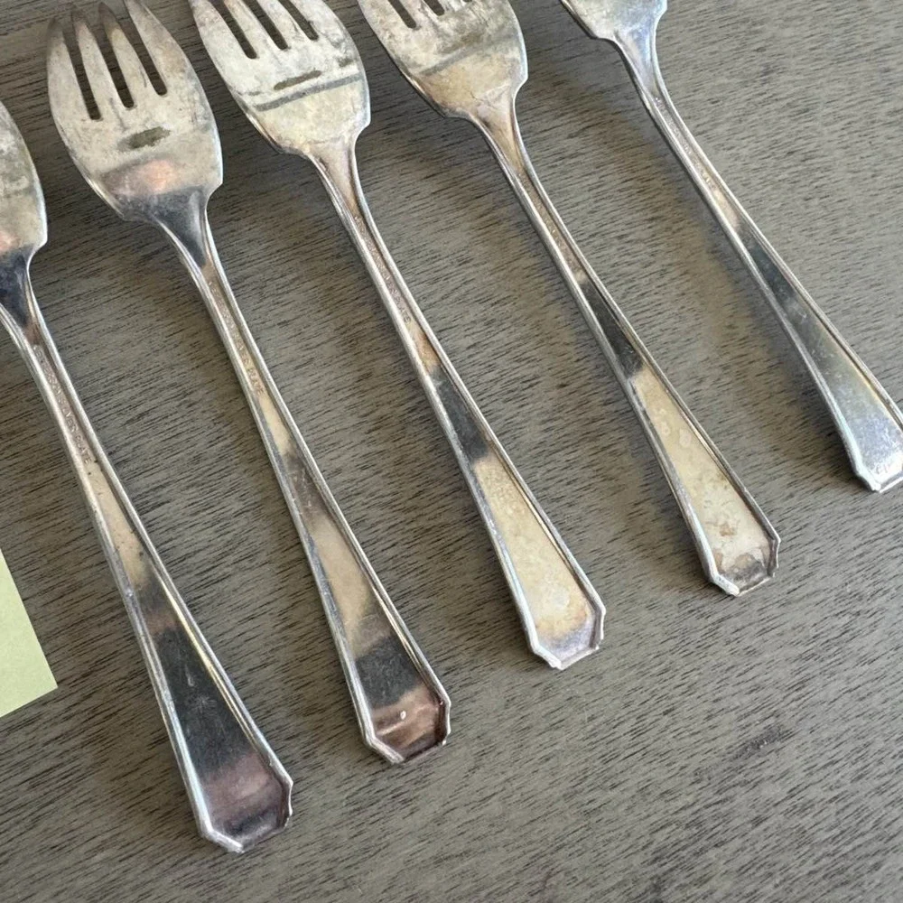 5‎ Jefferson Floral Art Deco Fan Forks 1930-1940 Silverplate Flatware
